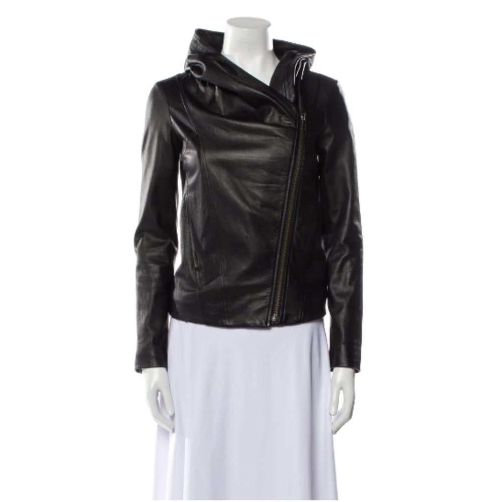 Helmut Lang Sheep Leather Hooded Jacket, Petite